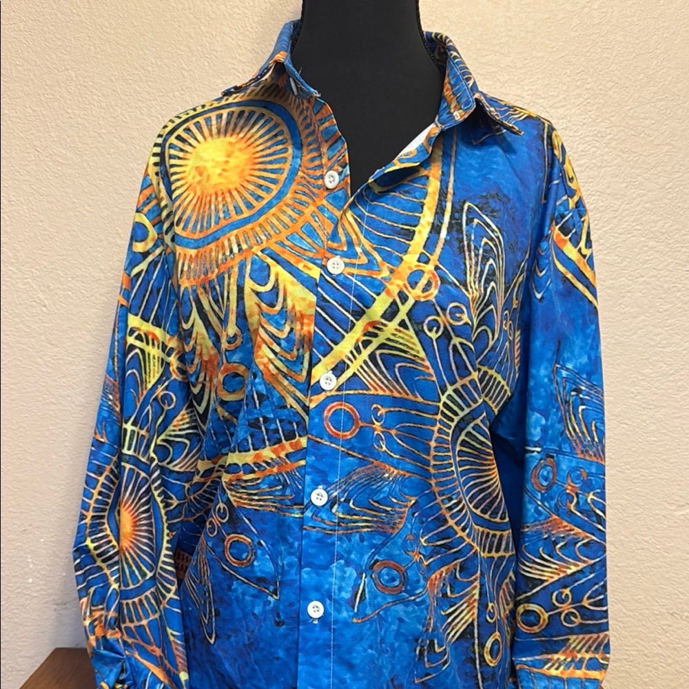 Vibrant Blue and Orange Men's Shirt